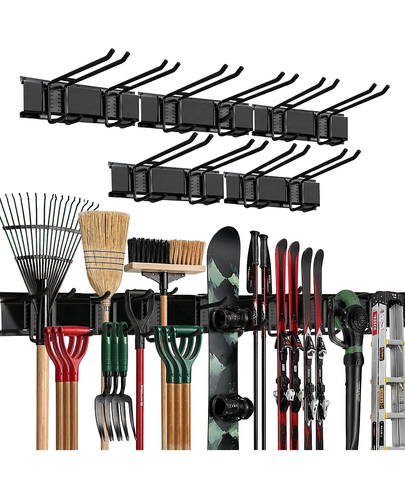 Xdovet Heavy-duty Tool Organizer Wall Mount Rack with Adjustable Double-layer Hooks for Shovels Rakes Ladders Power Tools