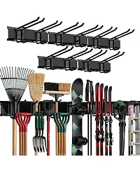 Xdovet Heavy-duty Tool Organizer Wall Mount Rack with Adjustable Double-layer Hooks for Shovels Rakes Ladders Power Tools