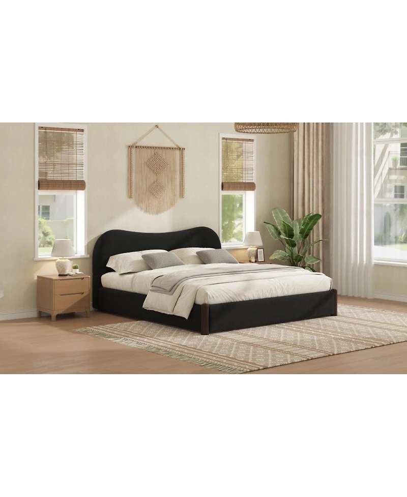 Streamdale Furniture Upholstered Platform Bed with Wood Supporting Feet