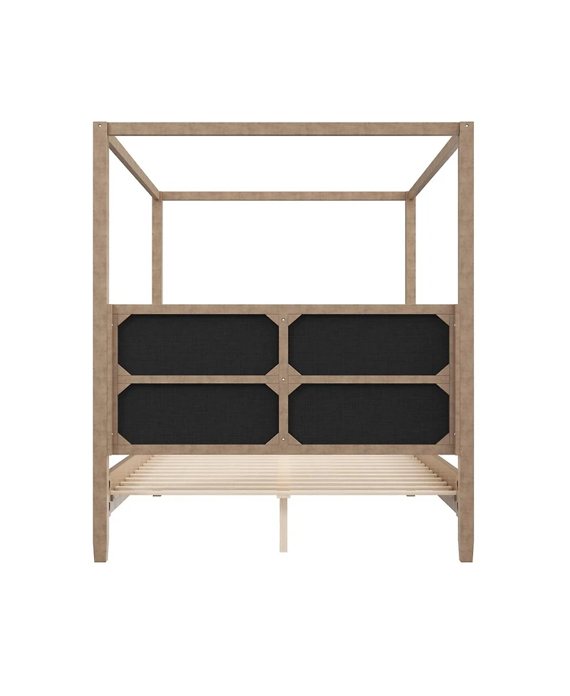 Streamdale Furniture Queen Wooden Canopy Platform Bed with Upholstered Headboard