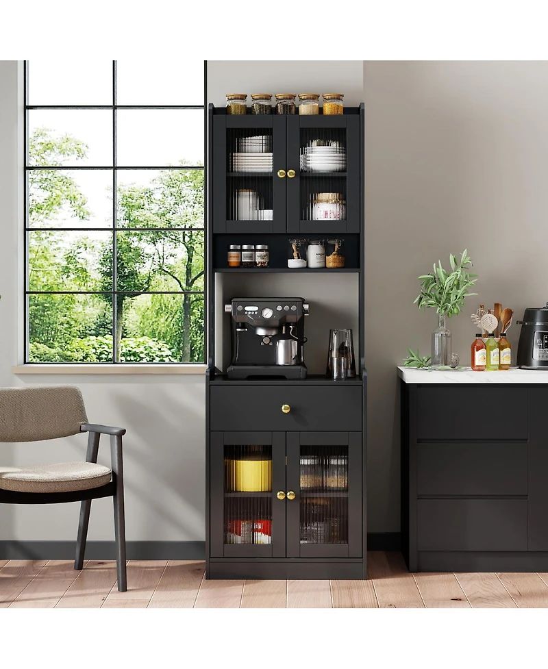 Streamdale Furniture Farmhouse Kitchen Pantry Hutch with Microwave Stand and Storage Cabinet