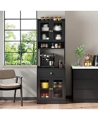 Streamdale Furniture Farmhouse Kitchen Pantry Hutch with Microwave Stand and Storage Cabinet