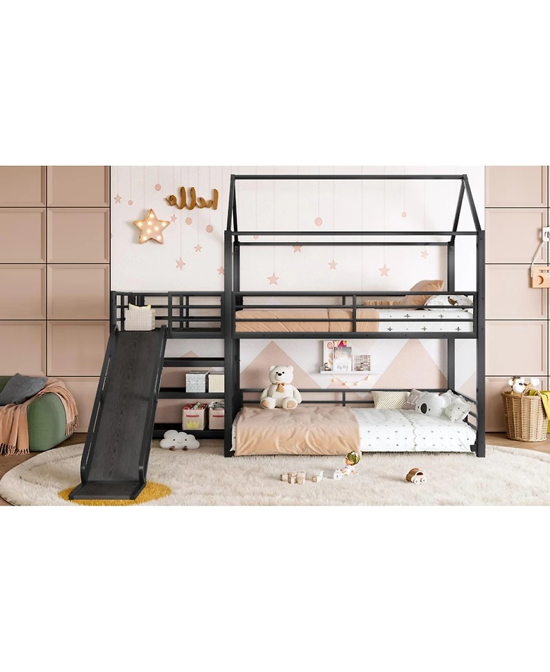 Streamdale Furniture metal House Bunk Bed with Storage Stairs Slide Safety Rails