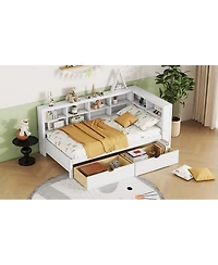 Streamdale Furniture Wooden Daybed with 2 Drawers Storage Shelf and Usb Ports