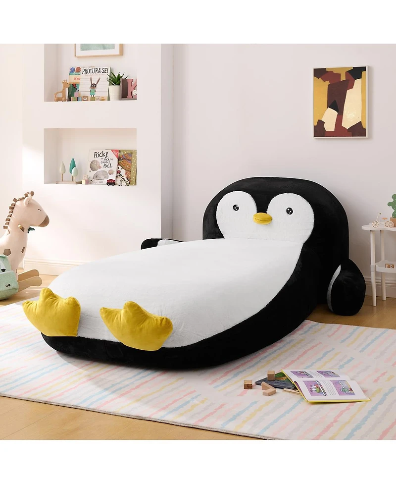 Streamdale Furniture Fluffy Faux Fur Penguin Bed Lounger for Kids