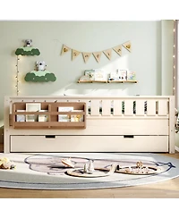 Streamdale Furniture Full Loft Bed with Bookshelves Staircase Safety Rails and Trundle
