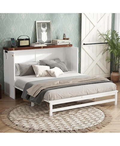 Streamdale Furniture Queen Murphy Bed Cabinet with Storage Charging Station and Usb Port