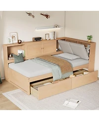 Streamdale Furniture Wooden L-Shaped Twin Daybed with Storage Bookcase and Usb Ports