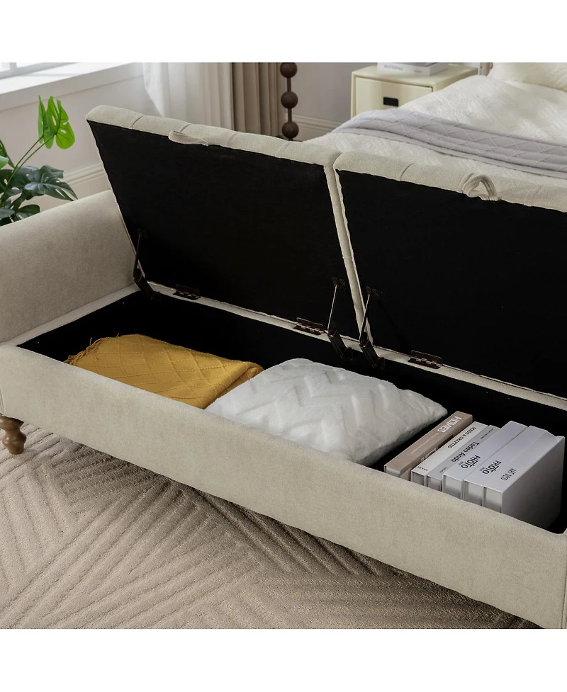 Streamdale Furniture 65.75'' Modern Upholstered Storage Bench with Double Lids and Rolled Arms