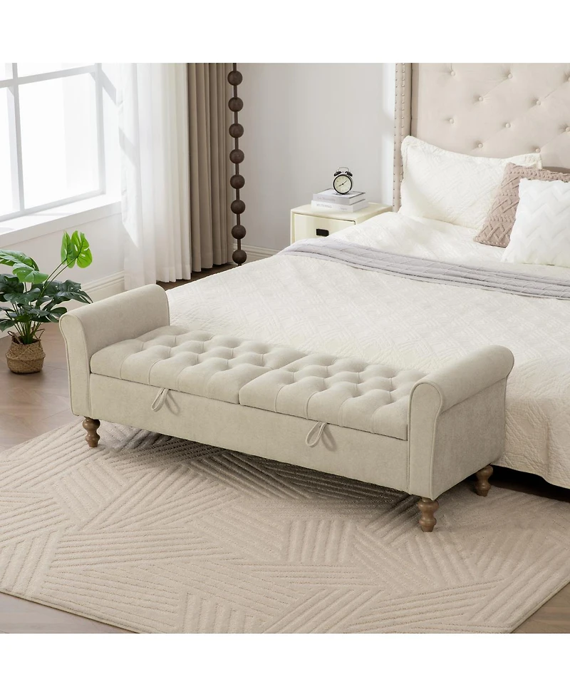 Streamdale Furniture 65.75'' Modern Upholstered Storage Bench with Double Lids and Rolled Arms