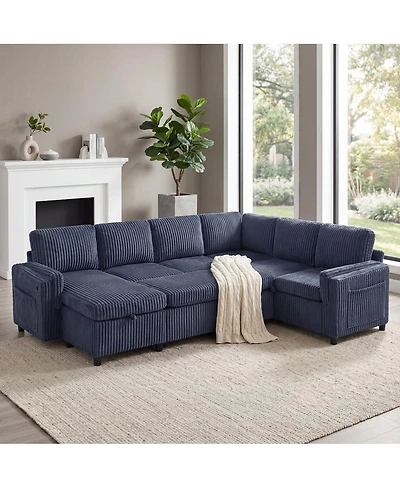Streamdale Furniture 111'' U-Shaped Convertible Sectional Sofa Bed with Storage and Usb