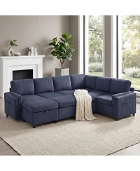 Streamdale Furniture 111'' U-Shaped Convertible Sectional Sofa Bed with Storage and Usb