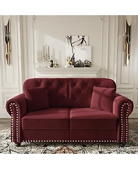 Streamdale Furniture 63'' Velvet Chesterfield Sofa with Nailhead Trim and 2 Pillows