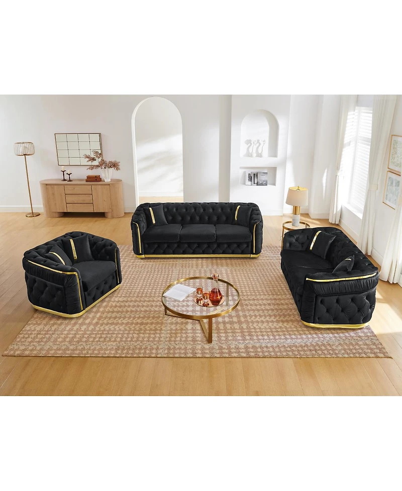 Streamdale Furniture 3-Piece Velvet Chesterfield Sofa Set
