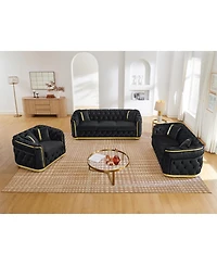 Streamdale Furniture 3-Piece Velvet Chesterfield Sofa Set