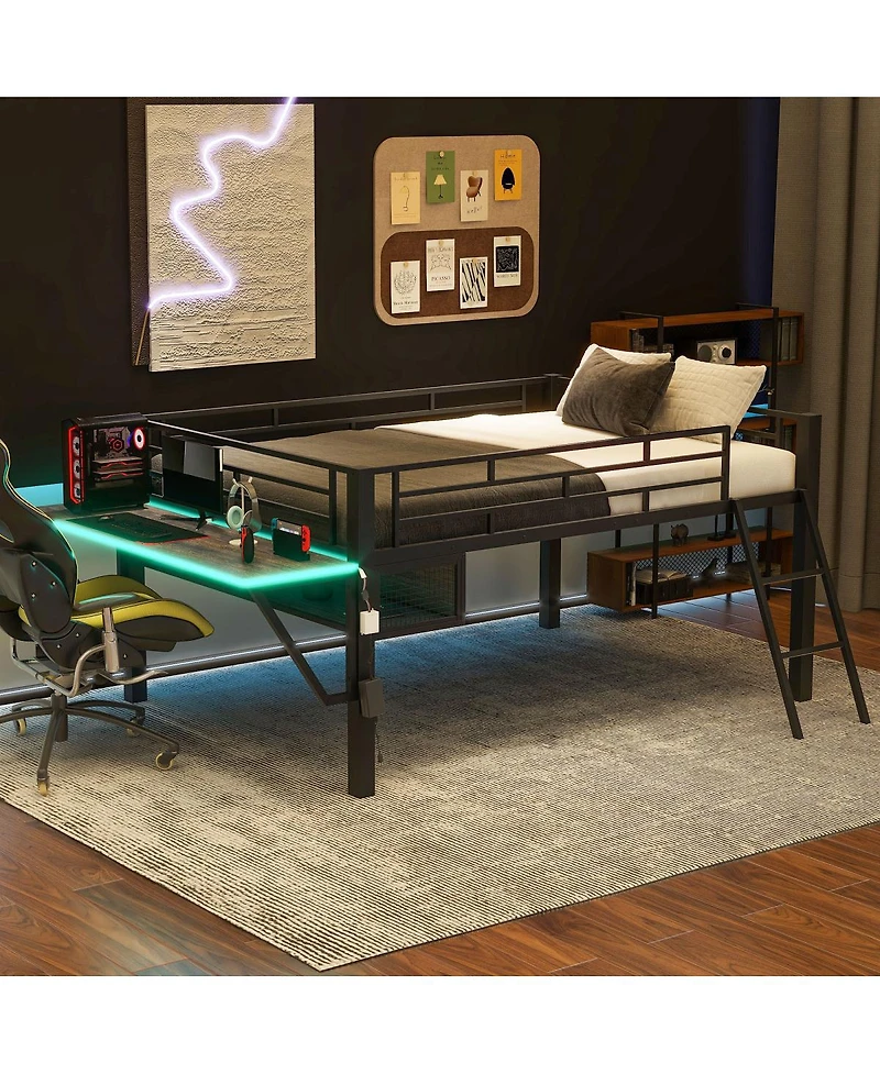 Streamdale Furniture Gaming mid loft bed with desk Led