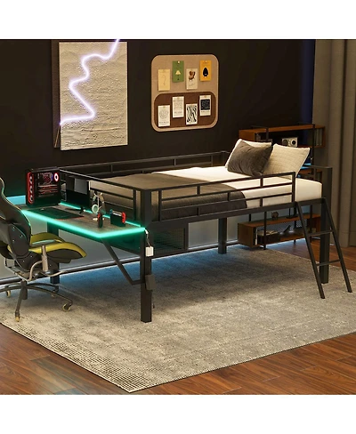 Streamdale Furniture Gaming mid loft bed with desk Led
