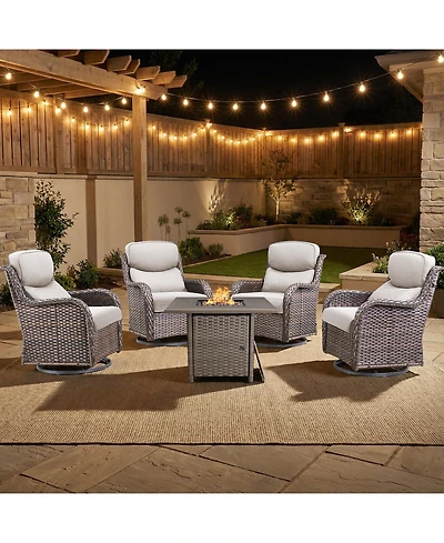 Pocassy 5 Pieces Fire Pit Patio Furniture Set 4 Thick Cushioned Swivel Chairs with Table Outdoor Conversation