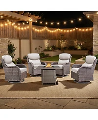 Pocassy 5 Pieces Fire Pit Patio Furniture Set 4 Thick Cushioned Swivel Chairs with Table Outdoor Conversation