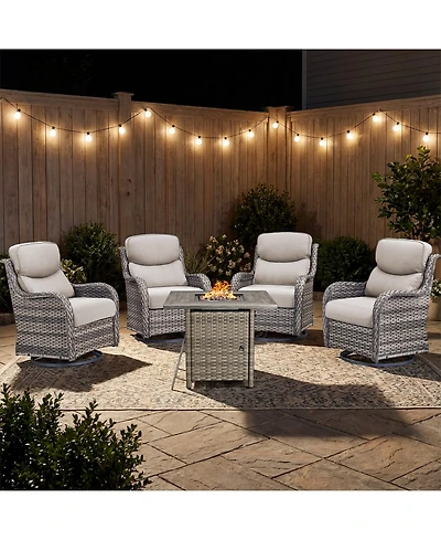 Pocassy 5 Pieces Fire Pit Patio Furniture Set 4 Thick Cushioned Swivel Chairs with Table Outdoor Conversation