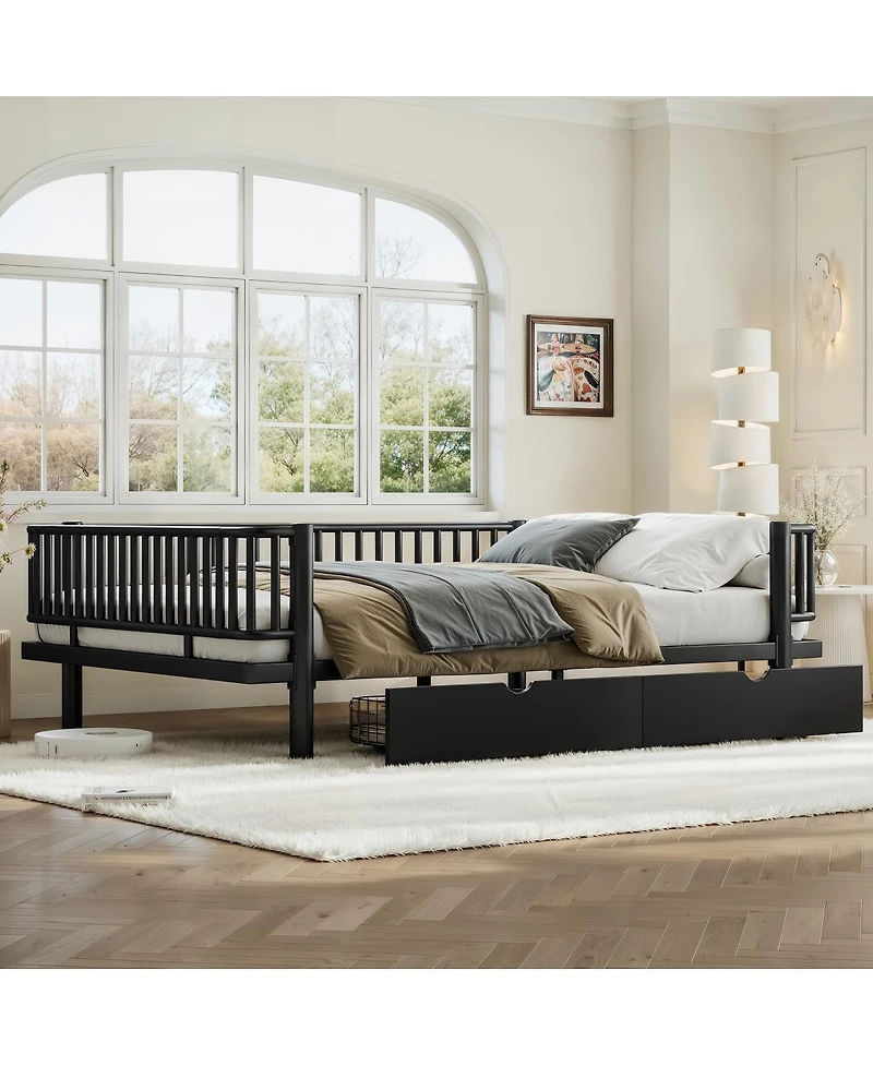 Streamdale Furniture Queen Size Metal Platform Bed with Storage Drawers