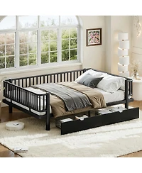 Streamdale Furniture Queen Size Metal Platform Bed with Storage Drawers