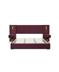 Streamdale King Size Velvet Upholstered Platform Bed with Vertical Channel Tufted Headboard