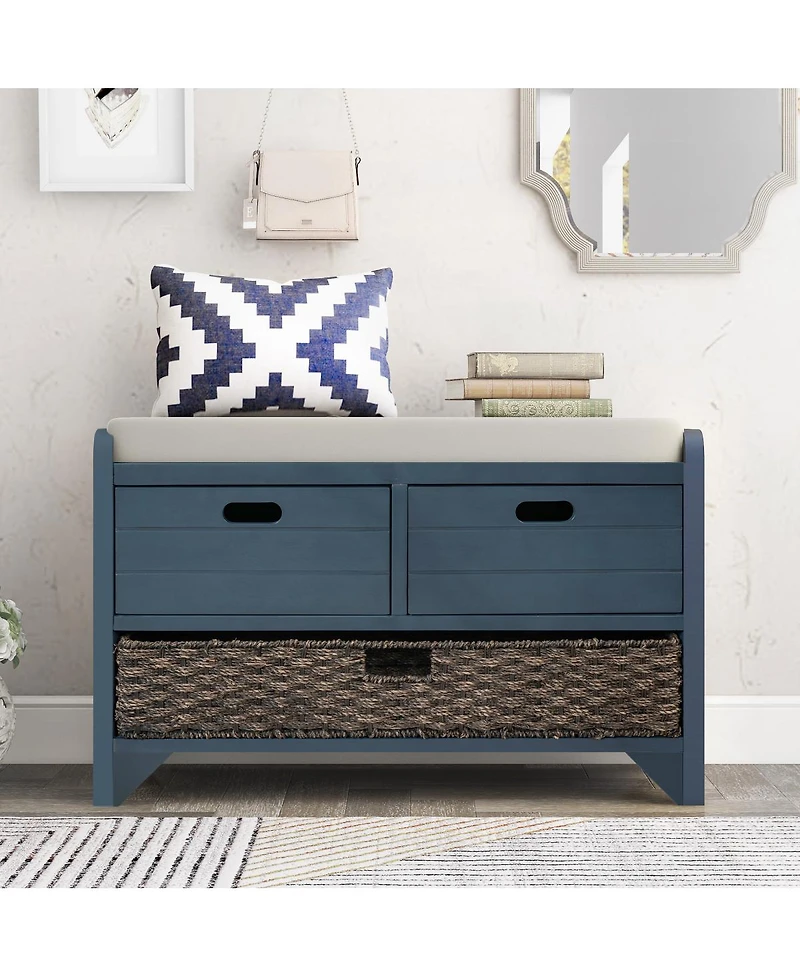 Streamdale Furniture Storage Bench with 2 Drawers Removable Basket and Cushion