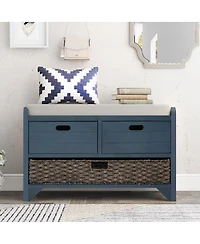 Streamdale Furniture Storage Bench with 2 Drawers Removable Basket and Cushion