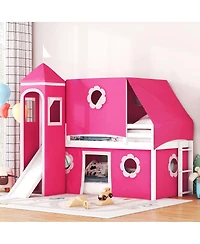 Streamdale Furniture Loft Bed with Slide Pink Tent and Tower