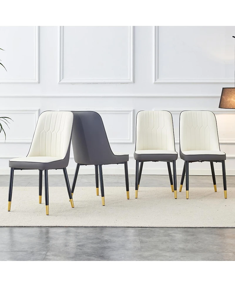Streamdale Furniture Modern Dual-Tone Pu Leather Dining Chairs with Metal Legs (Set of 4)