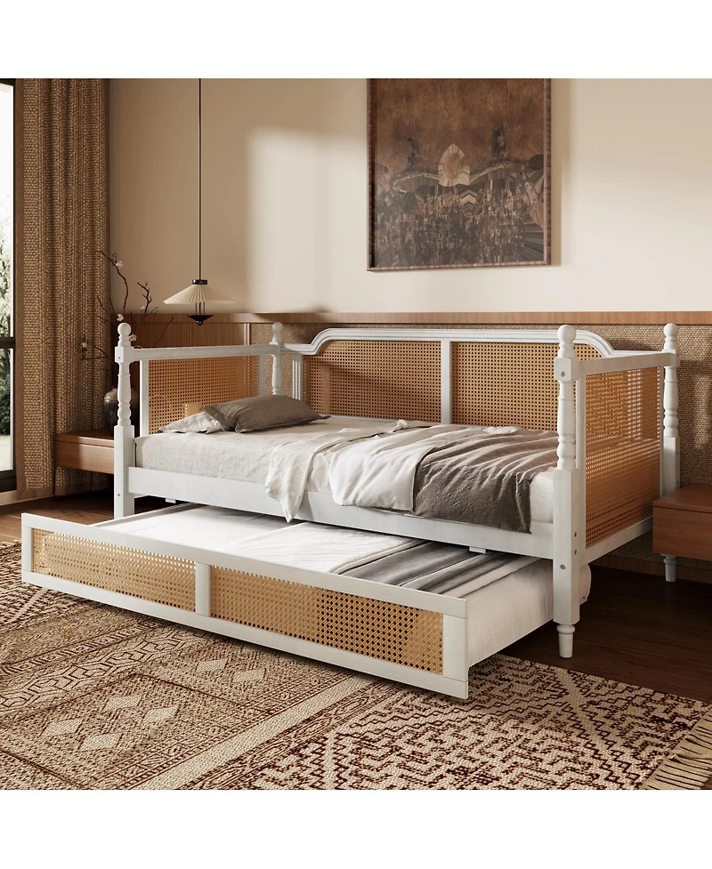 Streamdale Furniture Traditional Rattan Twin Daybed with Trundle Antique