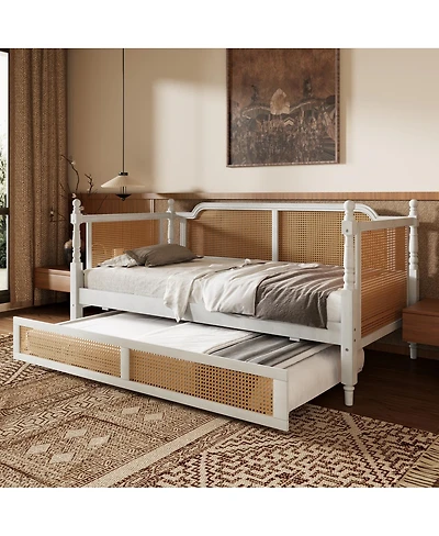 Streamdale Furniture Traditional Rattan Twin Daybed with Trundle Antique