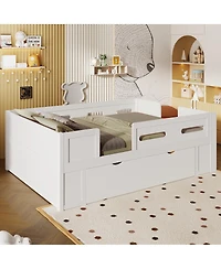 Streamdale Furniture Wood Platform Bed with Guardrail and Drawer