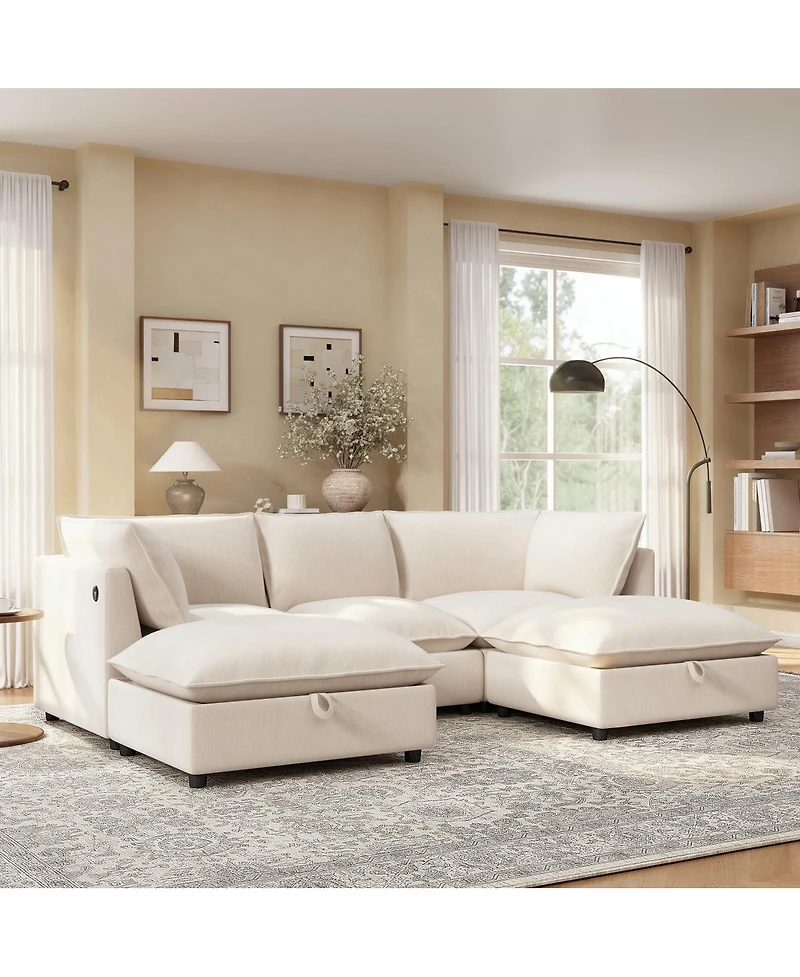Streamdale Furniture 98'' Modular U-Shaped Sectional Sofa with Storage Ottoman and Charging Ports