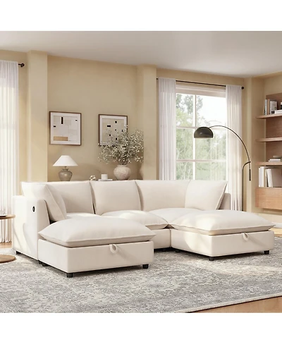 Streamdale Furniture 98'' Modular U-Shaped Sectional Sofa with Storage Ottoman and Charging Ports