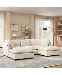 Streamdale Furniture 98'' Modular U-Shaped Sectional Sofa with Storage Ottoman and Charging Ports