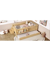 Streamdale Furniture Bed with Bookshelves Staircase Safety Rails and Trundle Light