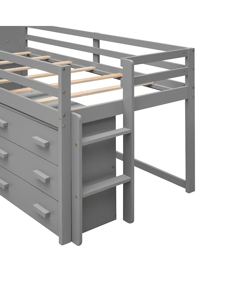 Streamdale Furniture Twin Size Loft Bed with Cabinet and Shelf