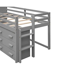 Streamdale Furniture Twin Size Loft Bed with Cabinet and Shelf