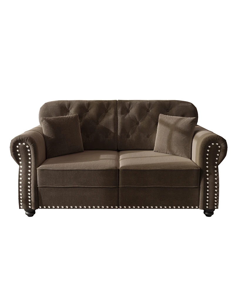 Streamdale Furniture 63'' Velvet Chesterfield Sofa with Nailhead Trim and 2 Pillows