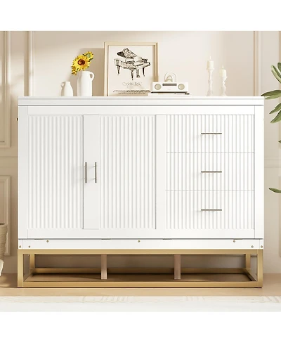 Streamdale Furniture Murphy queen bed with Wooden doors design fake drawers metal legs