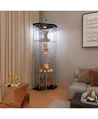 Streamdale Furniture Pentagon Glass Display Cabinet with 4 Shelves and Led Lights