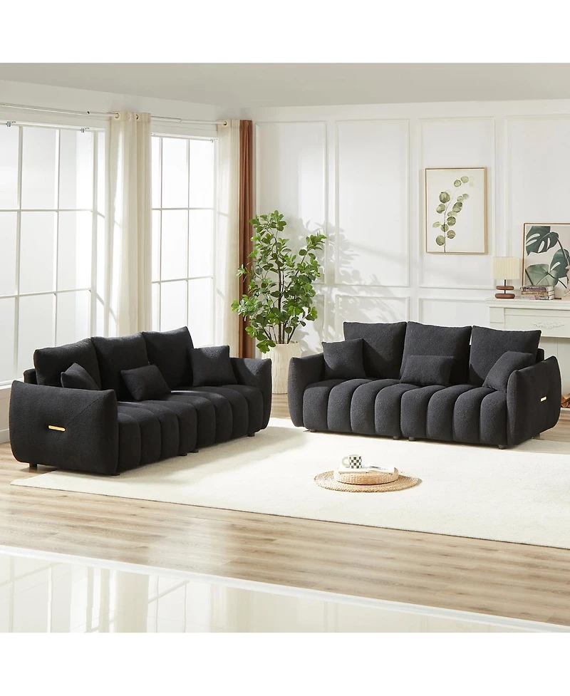 Streamdale Furniture 3-Seater + 3-Seater Teddy Fabric Sofa Set with 6 Cushions