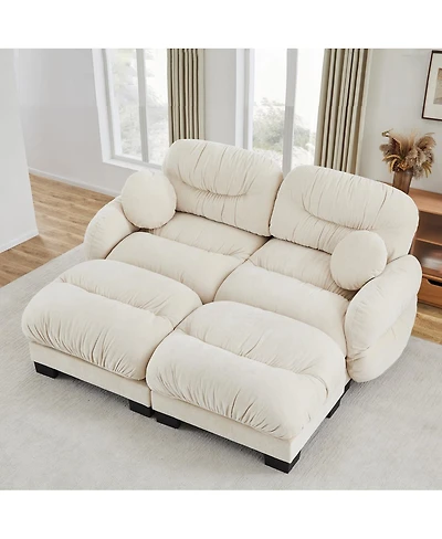 Streamdale Furniture Pleated Chenille 2-Seater Modular Sofa with 2 Ottomans and Pillows