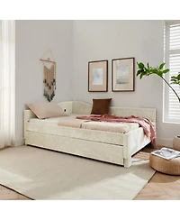 Streamdale Furniture Full Size Curved Padded Daybed with Trundle Nailhead Trim and Usb Port