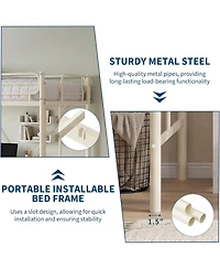 gaomon Twin Loft Bed for Kids/Teens, Heavy Duty Metal Frame with 11.7 inch Guardrail, Space Saving Workspace Underneath