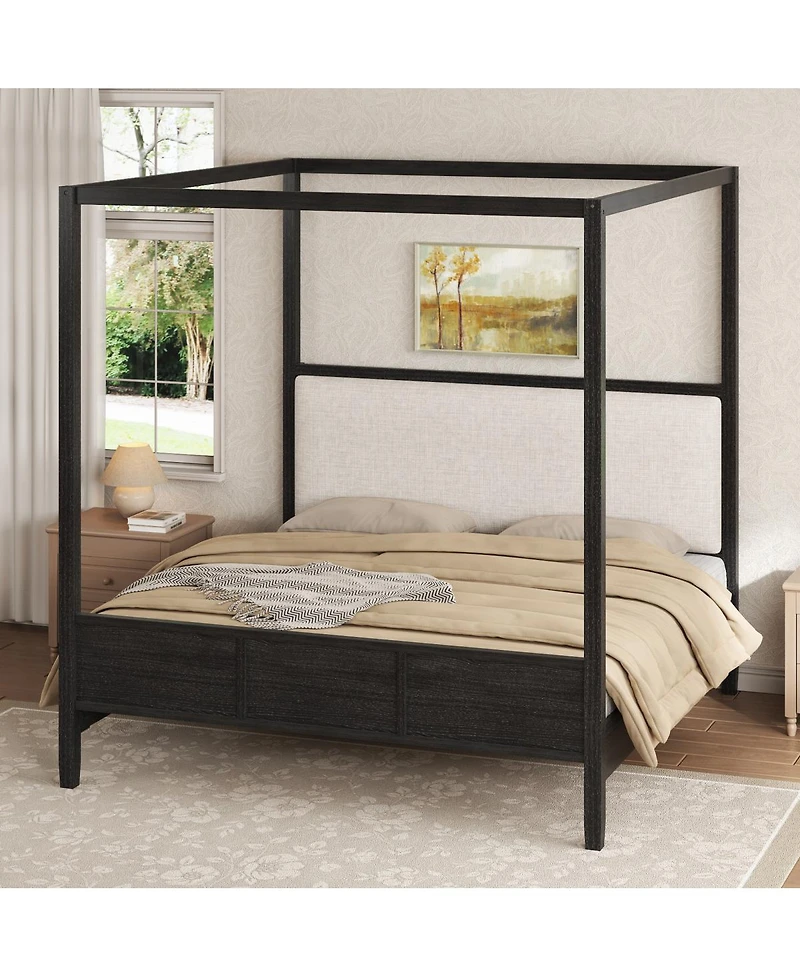 Streamdale Furniture Queen Canopy Platform Bed with Upholstered Headboard
