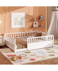 Streamdale Furniture Queen Montessori Floor Bed with Safety Guardrails