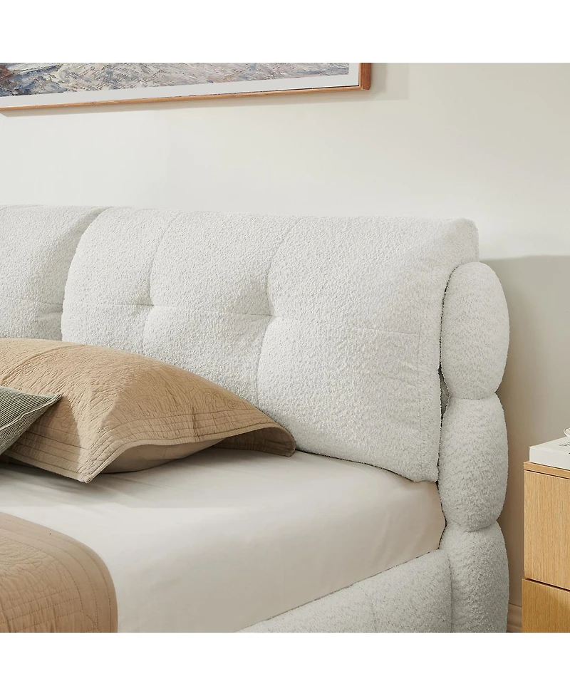 Streamdale Furniture Queen Boucle Fabric Platform Bed with Solid Wood Legs